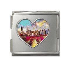 New York Skyline Manhattan City Mega Link Heart Italian Charm (18mm) by Cowasu
