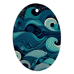 Waves Ocean Sea Abstract Whimsical Abstract Art Ornament (oval)