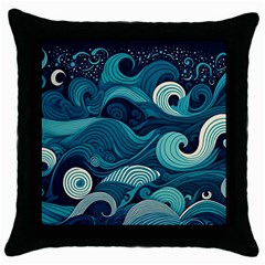 Waves Ocean Sea Abstract Whimsical Abstract Art Throw Pillow Case (black)