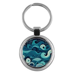 Waves Ocean Sea Abstract Whimsical Abstract Art Key Chain (round)