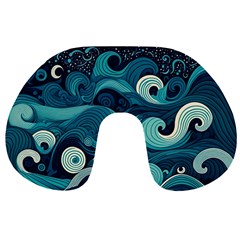 Waves Ocean Sea Abstract Whimsical Abstract Art Travel Neck Pillow by Cowasu