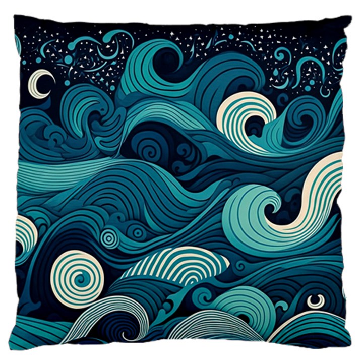 Waves Ocean Sea Abstract Whimsical Abstract Art Standard Premium Plush Fleece Cushion Case (One Side)
