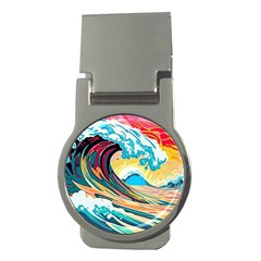 Ai Generated Waves Ocean Sea Tsunami Nautical Blue Sea (2) Money Clips (round) 