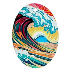 Ai Generated Waves Ocean Sea Tsunami Nautical Blue Sea (2) Oval Ornament (two Sides)