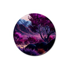 Landscape Landscape Painting Purple Purple Trees Rubber Coaster (round) by Cowasu