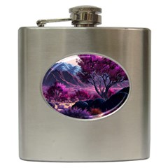 Landscape Landscape Painting Purple Purple Trees Hip Flask (6 Oz)