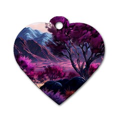 Landscape Landscape Painting Purple Purple Trees Dog Tag Heart (two Sides) by Cowasu