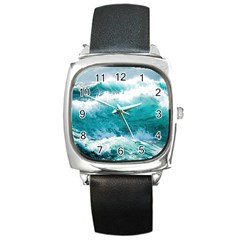 Ai Generated Waves Ocean Sea Tsunami Nautical Blue Sea Square Metal Watch