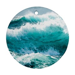 Ai Generated Waves Ocean Sea Tsunami Nautical Blue Sea Round Ornament (two Sides)