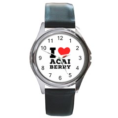 I Love Acai Berry Round Metal Watch by ilovewhateva