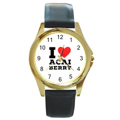 I love acai berry Round Gold Metal Watch