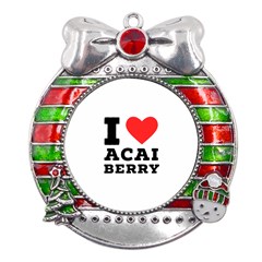 I love acai berry Metal X Mas Ribbon With Red Crystal Round Ornament