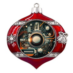 Illustrations Technology Robot Internet Processor Metal Snowflake And Bell Red Ornament by Cowasu