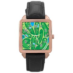 Golf Course Par Golf Course Green Rose Gold Leather Watch 