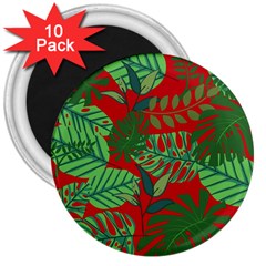 Leaves Leaf Nature Pattern Red Green 3  Magnets (10 Pack) 