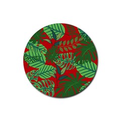 Leaves Leaf Nature Pattern Red Green Rubber Coaster (round)