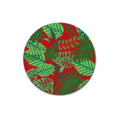 Leaves Leaf Nature Pattern Red Green Magnet 3  (round)