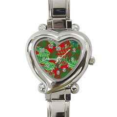 Leaves Leaf Nature Pattern Red Green Heart Italian Charm Watch