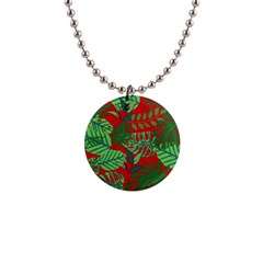 Leaves Leaf Nature Pattern Red Green 1  Button Necklace