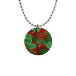 Leaves Leaf Nature Pattern Red Green 1  Button Necklace Front