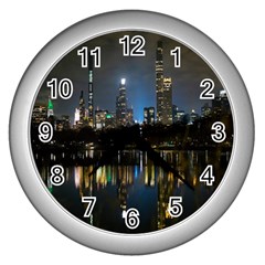 New York Night Central Park Skyscrapers Skyline Wall Clock (silver)