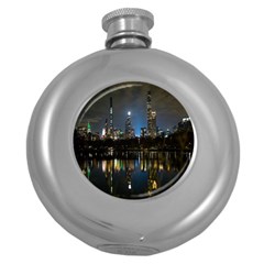 New York Night Central Park Skyscrapers Skyline Round Hip Flask (5 Oz) by Cowasu