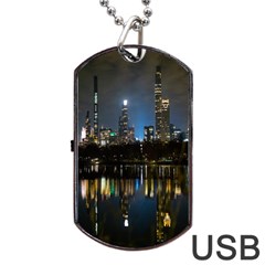 New York Night Central Park Skyscrapers Skyline Dog Tag Usb Flash (one Side) by Cowasu