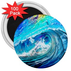 Tsunami Waves Ocean Sea Nautical Nature Water Painting 3  Magnets (100 pack)