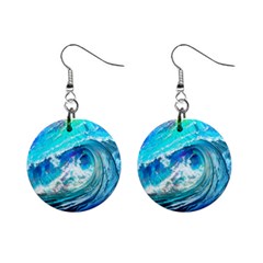 Tsunami Waves Ocean Sea Nautical Nature Water Painting Mini Button Earrings