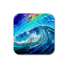 Tsunami Waves Ocean Sea Nautical Nature Water Painting Rubber Square Coaster (4 pack)