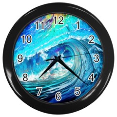 Tsunami Waves Ocean Sea Nautical Nature Water Painting Wall Clock (Black)