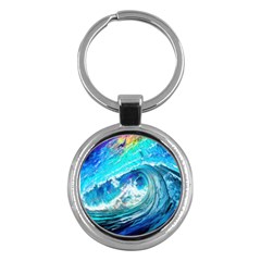 Tsunami Waves Ocean Sea Nautical Nature Water Painting Key Chain (round)