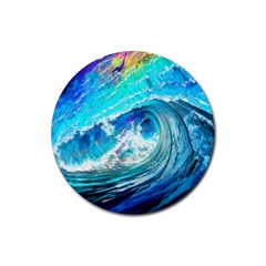 Tsunami Waves Ocean Sea Nautical Nature Water Painting Rubber Coaster (round)