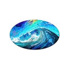 Tsunami Waves Ocean Sea Nautical Nature Water Painting Sticker (Oval)
