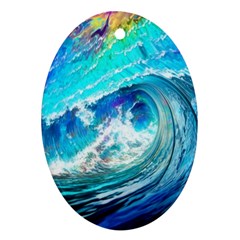 Tsunami Waves Ocean Sea Nautical Nature Water Painting Oval Ornament (Two Sides)