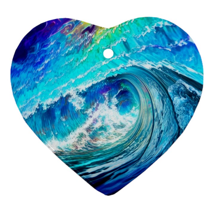 Tsunami Waves Ocean Sea Nautical Nature Water Painting Heart Ornament (Two Sides)