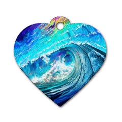 Tsunami Waves Ocean Sea Nautical Nature Water Painting Dog Tag Heart (one Side)