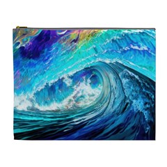 Tsunami Waves Ocean Sea Nautical Nature Water Painting Cosmetic Bag (xl) by Cowasu