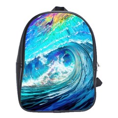 Tsunami Waves Ocean Sea Nautical Nature Water Painting School Bag (Large)