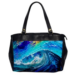 Tsunami Waves Ocean Sea Nautical Nature Water Painting Oversize Office Handbag by Cowasu