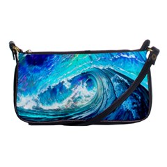 Tsunami Waves Ocean Sea Nautical Nature Water Painting Shoulder Clutch Bag by Cowasu
