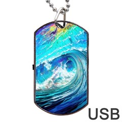 Tsunami Waves Ocean Sea Nautical Nature Water Painting Dog Tag USB Flash (One Side)