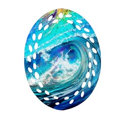 Tsunami Waves Ocean Sea Nautical Nature Water Painting Oval Filigree Ornament (Two Sides)
