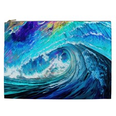 Tsunami Waves Ocean Sea Nautical Nature Water Painting Cosmetic Bag (XXL)