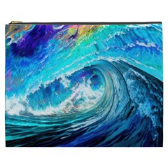 Tsunami Waves Ocean Sea Nautical Nature Water Painting Cosmetic Bag (xxxl) by Cowasu