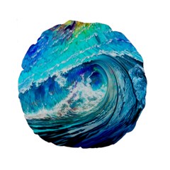 Tsunami Waves Ocean Sea Nautical Nature Water Painting Standard 15  Premium Round Cushions