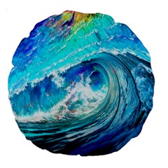 Tsunami Waves Ocean Sea Nautical Nature Water Painting Large 18  Premium Round Cushions by Cowasu