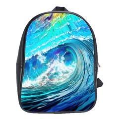 Tsunami Waves Ocean Sea Nautical Nature Water Painting School Bag (XL)