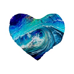 Tsunami Waves Ocean Sea Nautical Nature Water Painting Standard 16  Premium Heart Shape Cushions