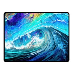 Tsunami Waves Ocean Sea Nautical Nature Water Painting Two Sides Fleece Blanket (Small)